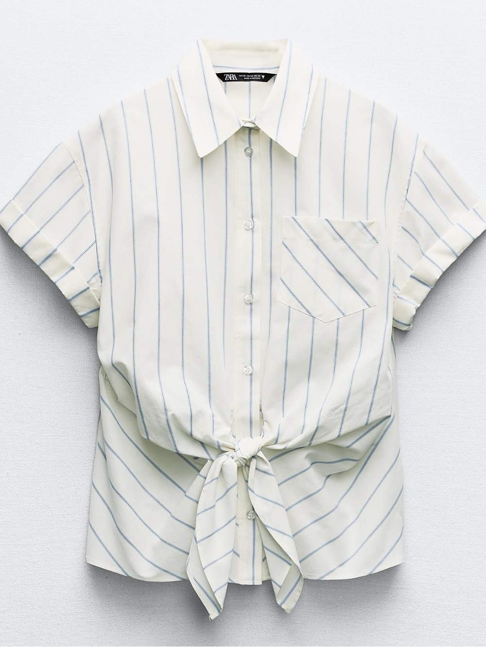 Zara 100% Cotton Striped Button-up Short Sleeve Blouse NWT Size S